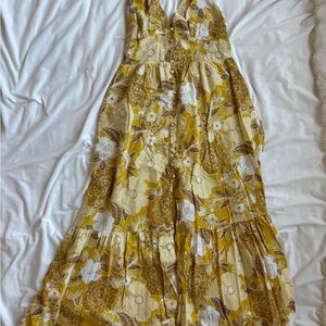 Abercrombie Button Front Floral Yellow Tiered Maxi Dress